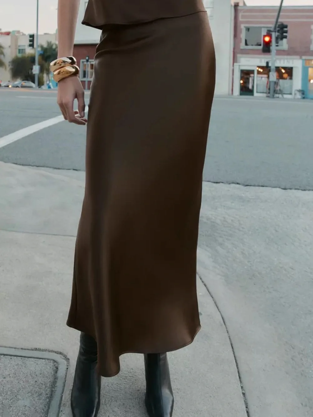 Zara Brown Satin Slip Skirt